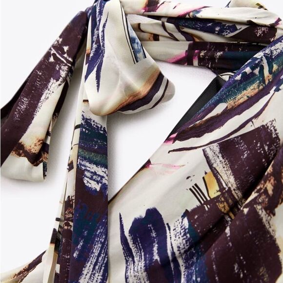 Zara Printed Asymmetric‎ Blouse LIMITED EDITION Multi Color M NWT - Picture 5 of 8